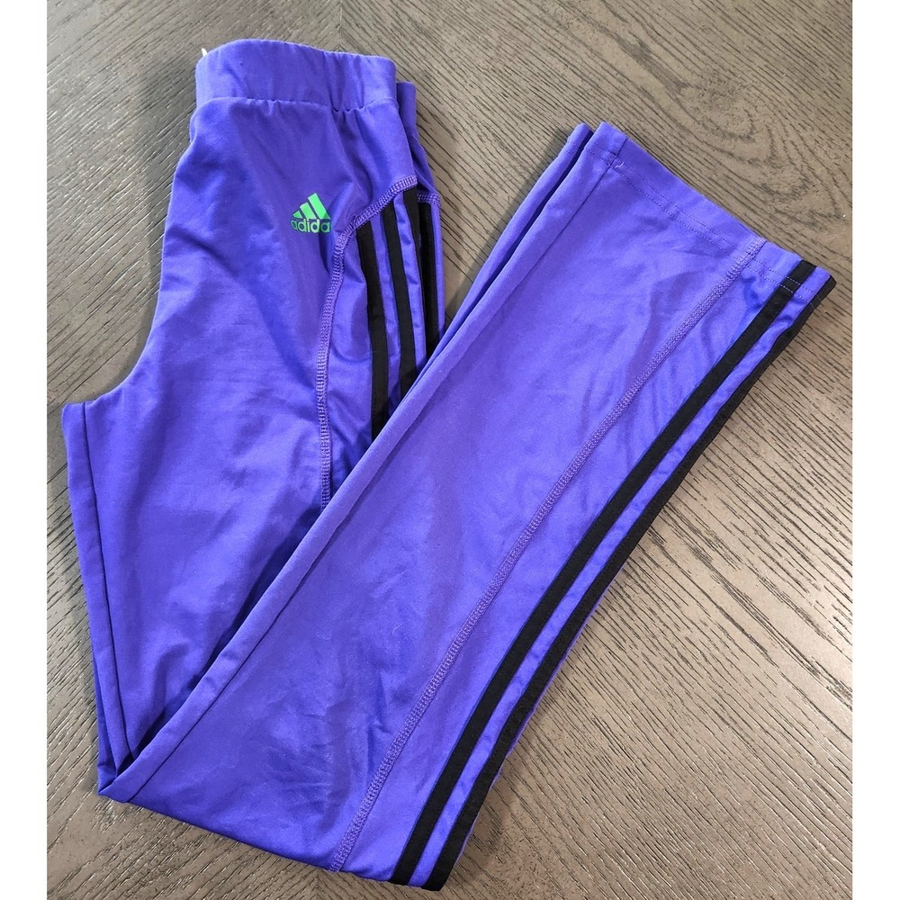 Adidas Girls Purple‎ Black 3-Stripe Flare Athletic Pants Size L 14 Activewear